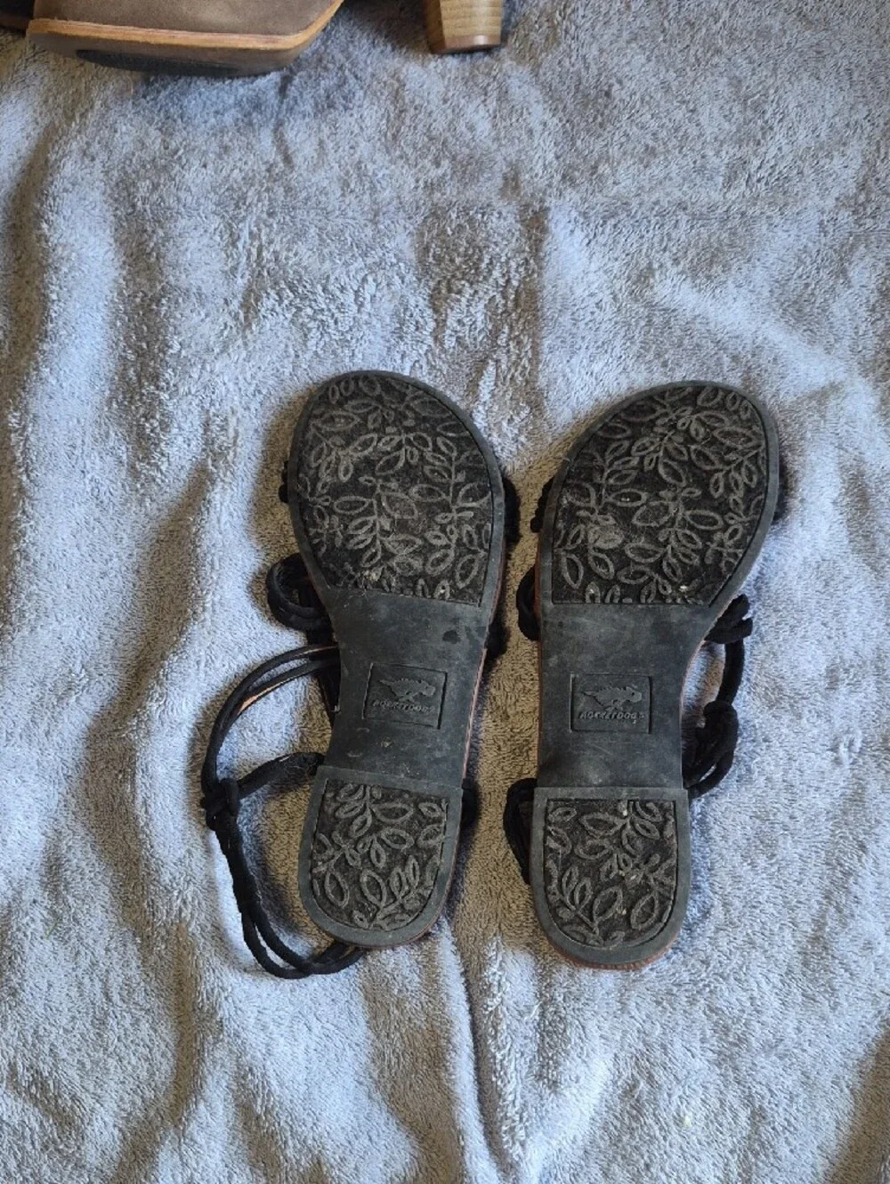 Rocket Dog Black Strappy Sandals with Brown Footbed